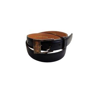 Max Lang Mirrow Buffalo Calf Leather Belt In Black w/ Sterling  Monogram Buckle